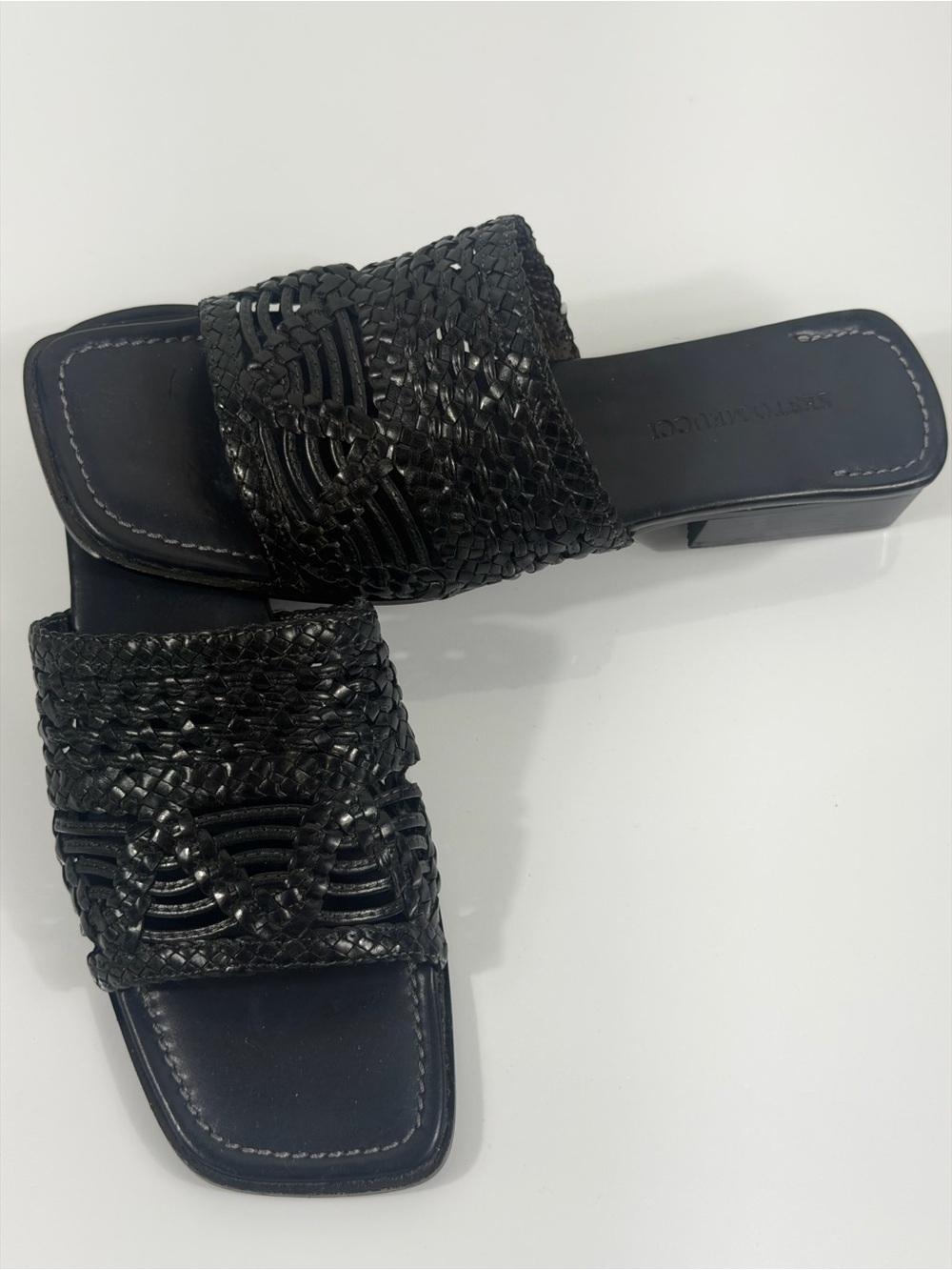 Sesto Meucci Myrtis Black Woven Leather Slide Sandals Made in Italy Women’s 6M - Picture 8 of 11